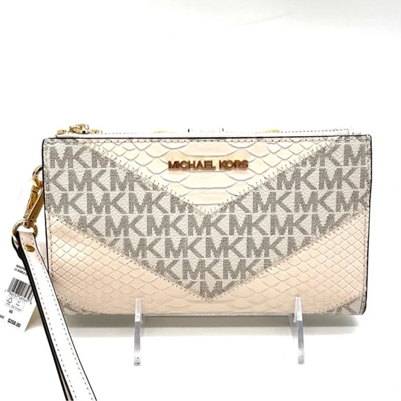 Michael Kors Large Double Zip Wallet Wristlet Cream Multi - Picture 1 of 8